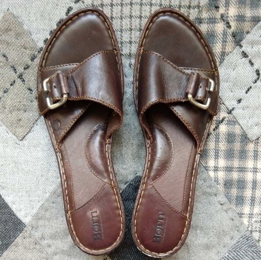 Born Leather Buckle Slide Open Mule Sandal
